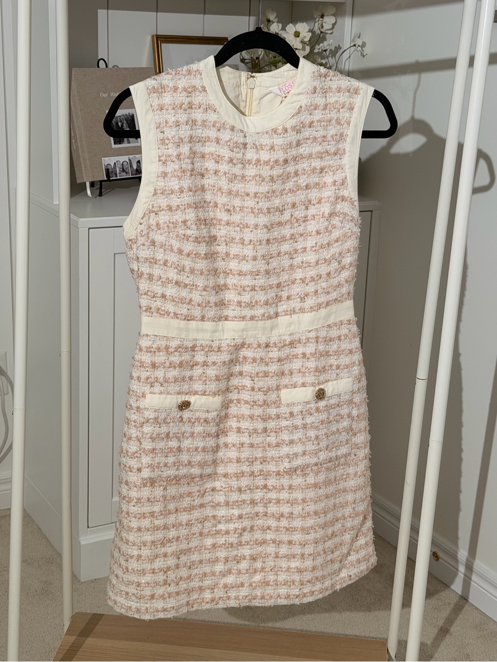 Sleeveless Tweed Mini Dress in Cream and Light Pink by Freddy